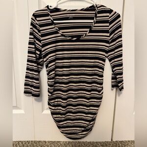 Motherhood Maternity Black and Tan Striped Three Quarter Sleeve Top